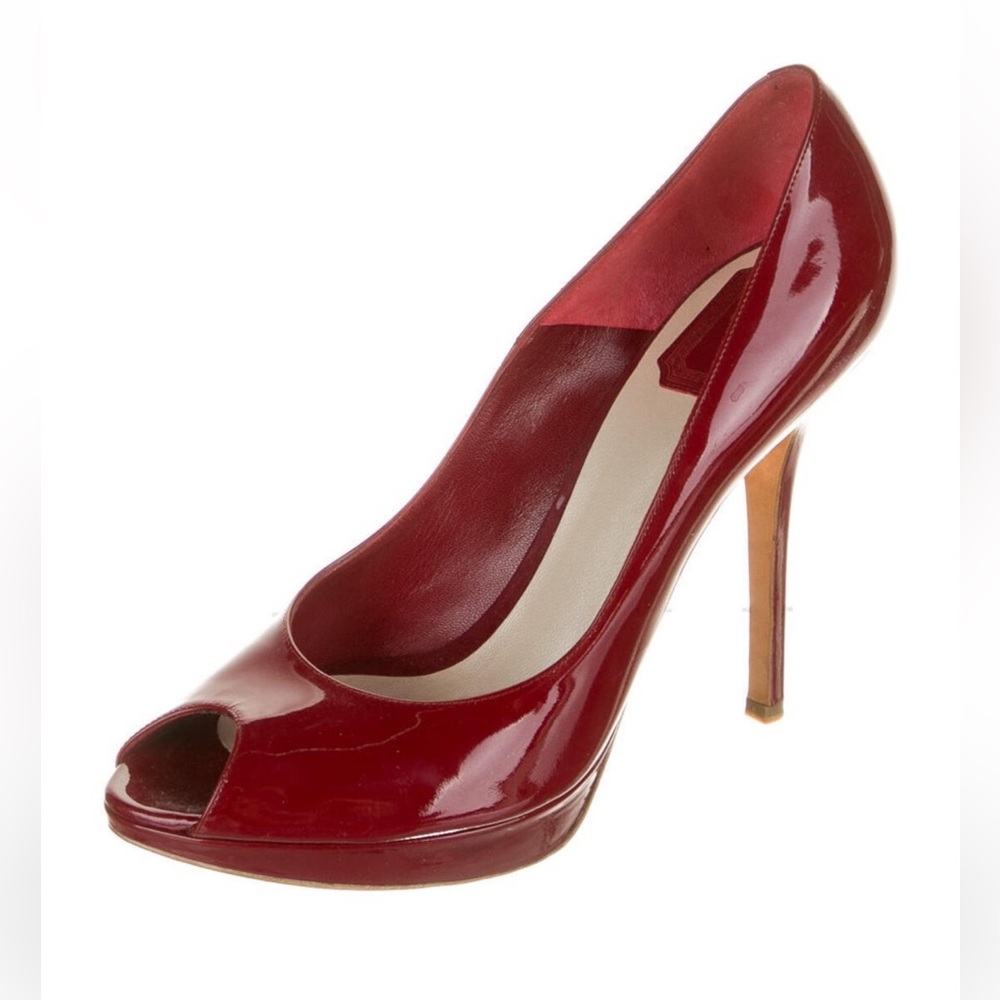 Dior Red Patent Leather Peep-Toe Heels❤️